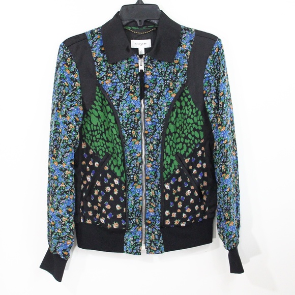 Coach Silk Bomber Jacket XS NEW Women Floral Coat zippre - Picture 1 of 10